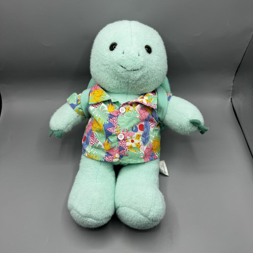 Build A Bear Sea Turtle Snappy Fun Detached Shell Hawaiian Shirt Mint Green 16"